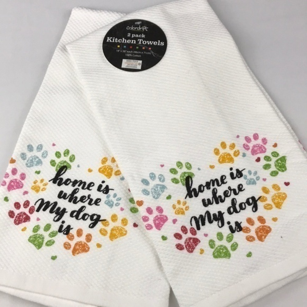 Colordrift - ‘Home is where my dog is’ dish towels. Set of 2. NWT. Firm!